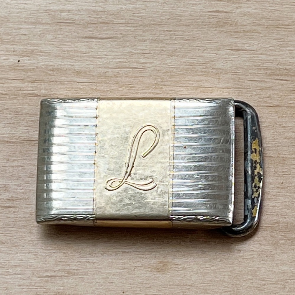 VINTAGE Hickok gold plated L belt buckle stamped